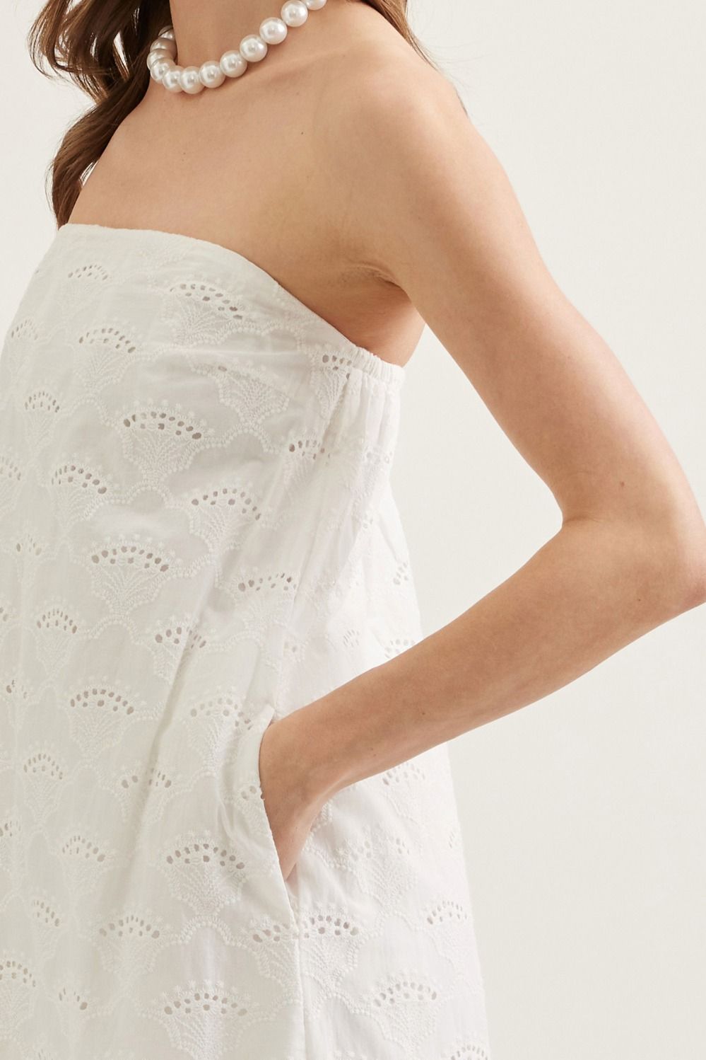 Strapless Eyelet Scallop Hem Maxi in White