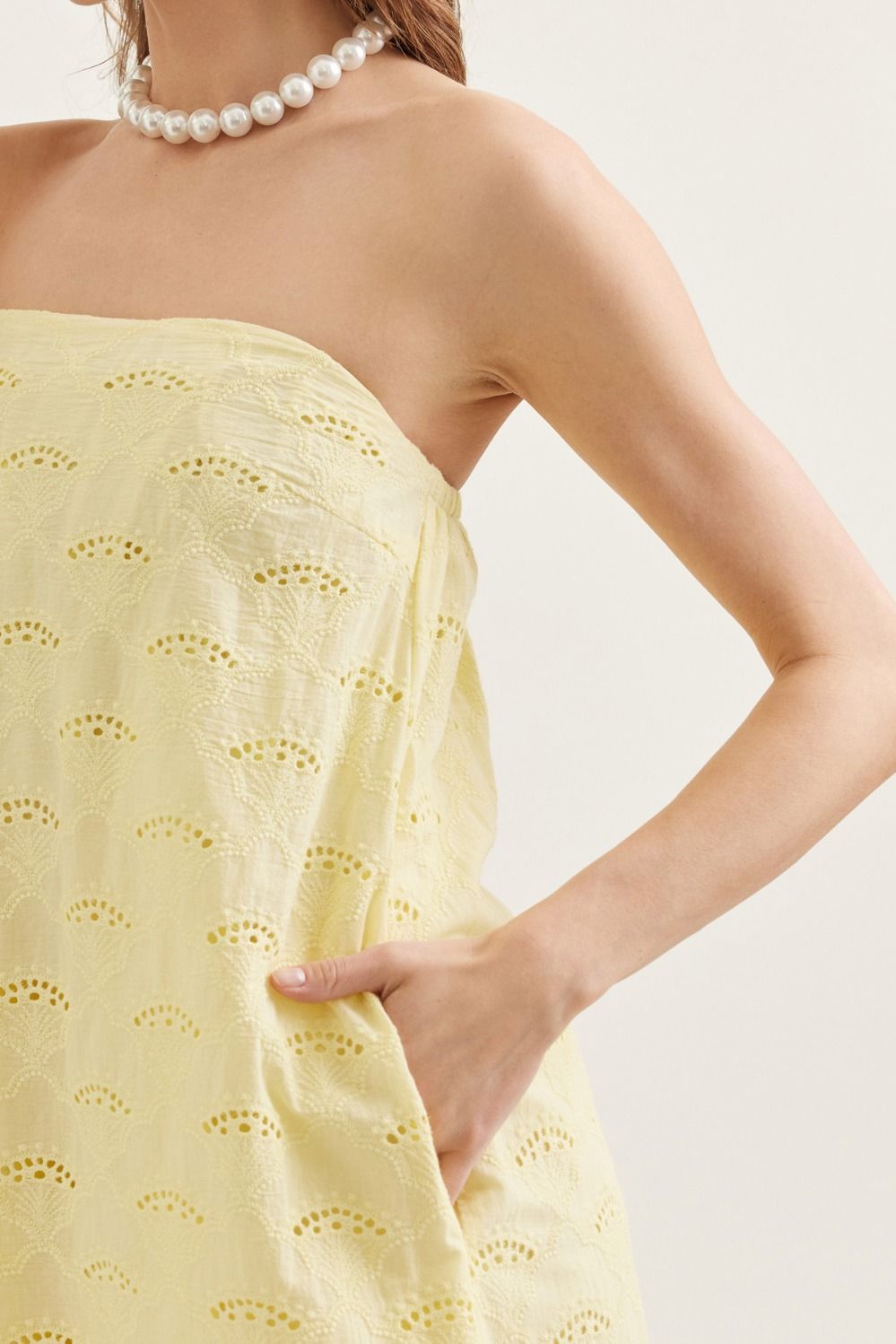 Strapless Eyelet Scallop Hem Maxi in Yellow