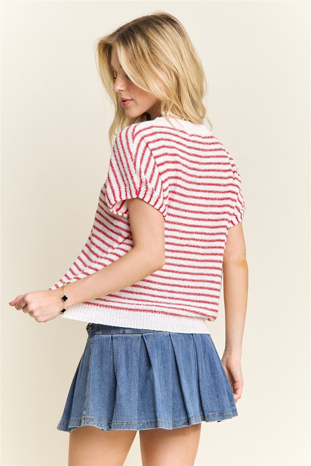 Striped Casual Knit Top In Red