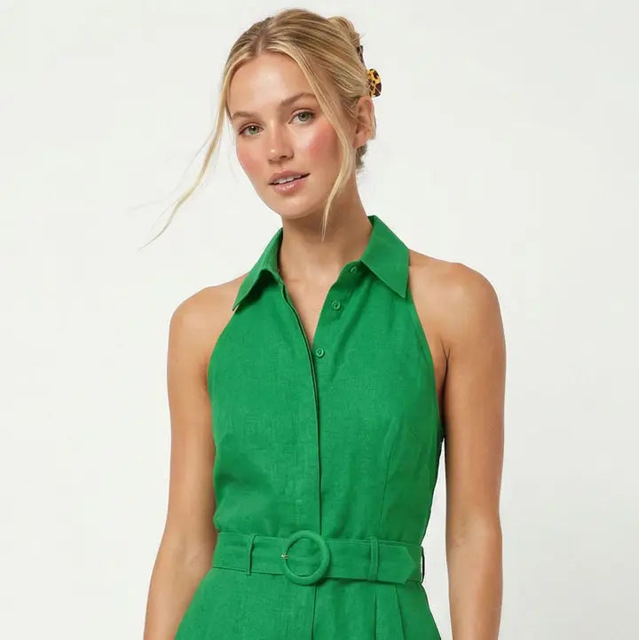 Summer Days Belted Romper In Green