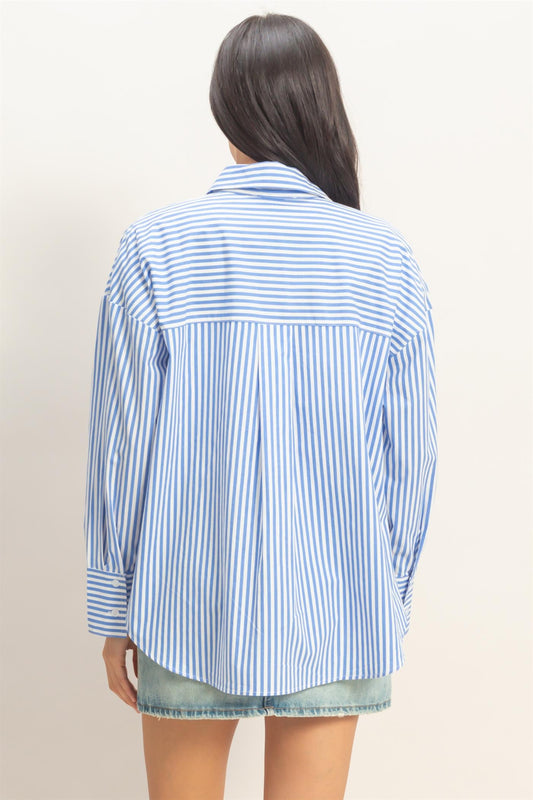 Sunday Stripes Poplin Shirt In Blue