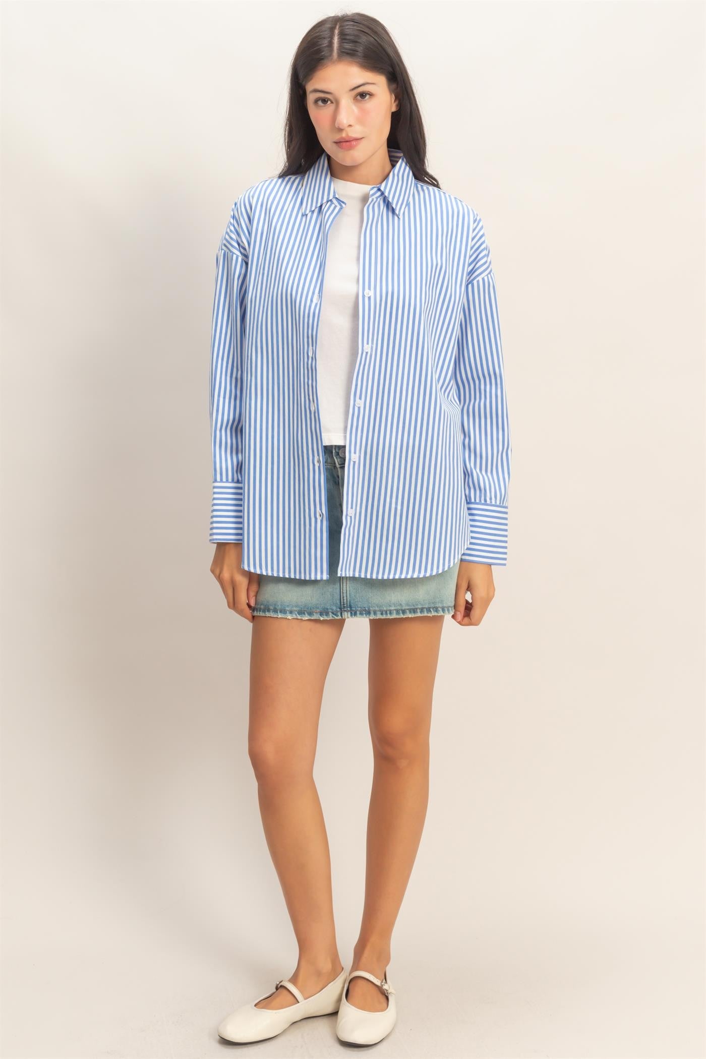 Sunday Stripes Poplin Shirt In Blue