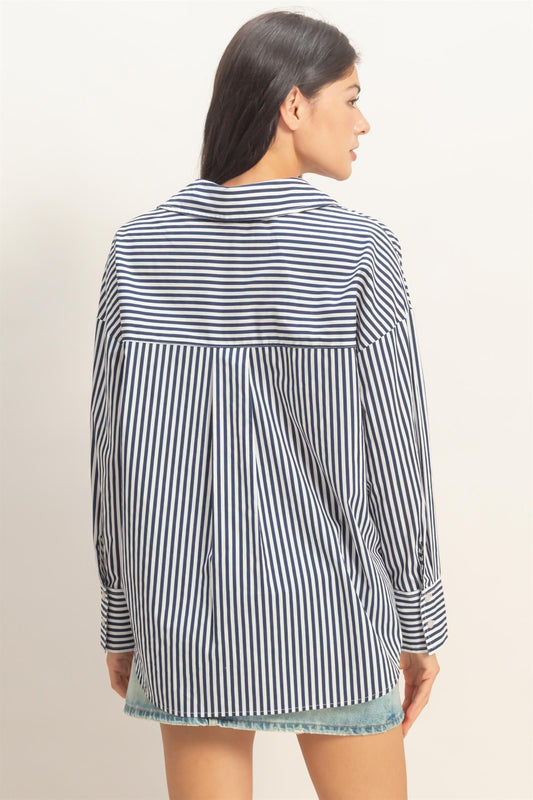 Sunday Stripes Poplin Shirt In Navy