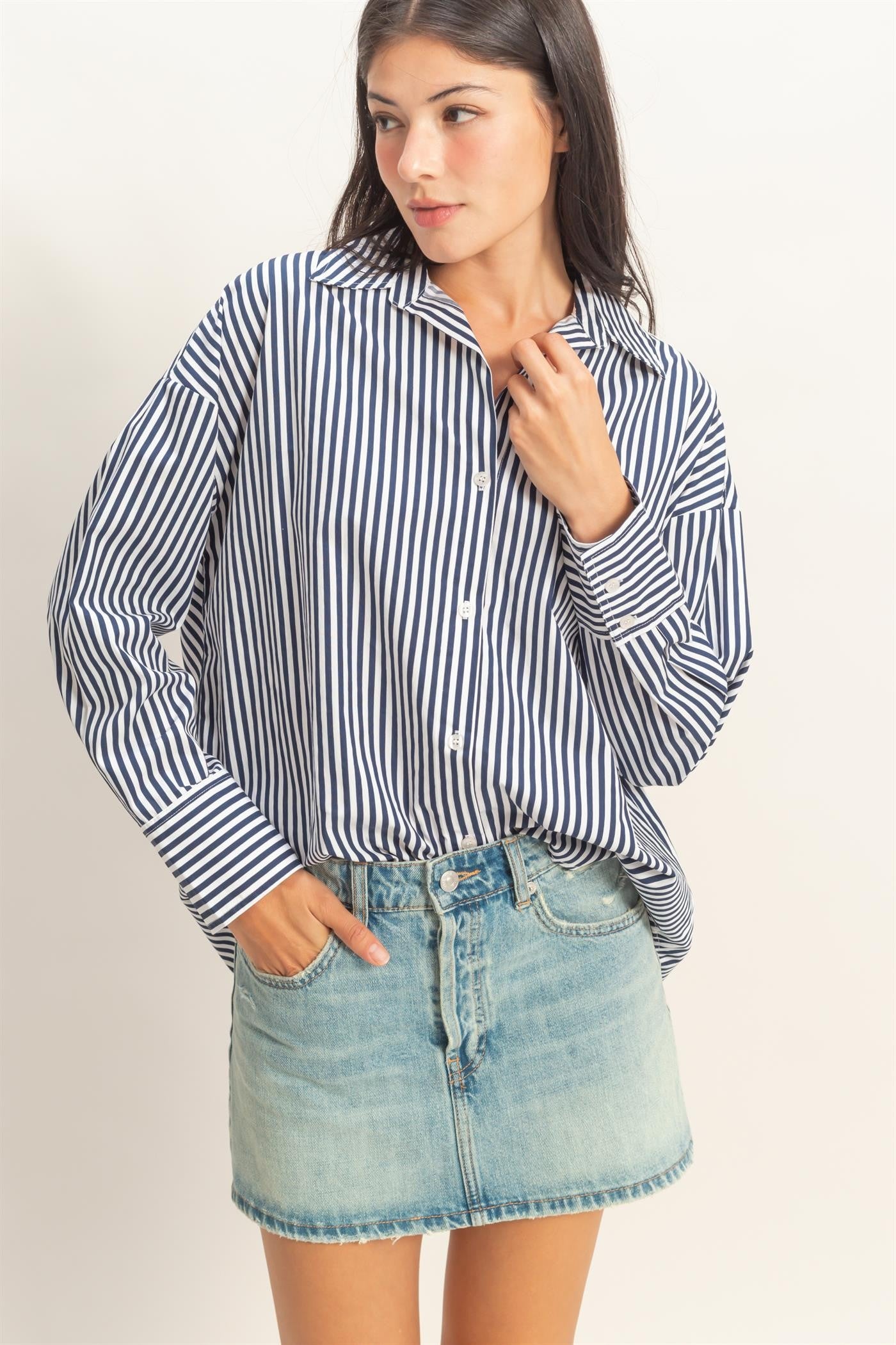 Sunday Stripes Poplin Shirt In Navy
