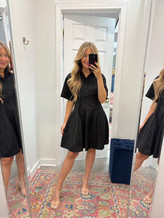 Tailored Button Down Mini Dress In Black