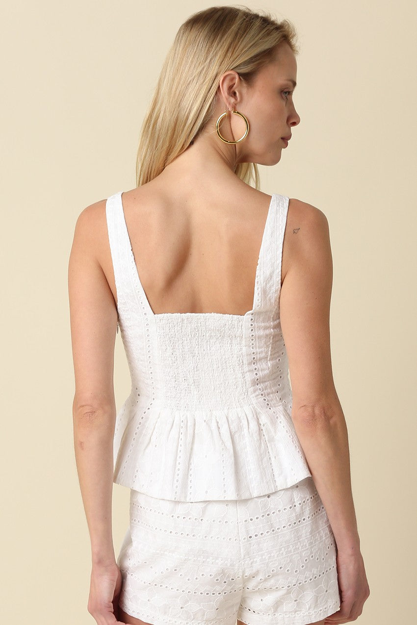 Textured Smocked Back Peplum Top