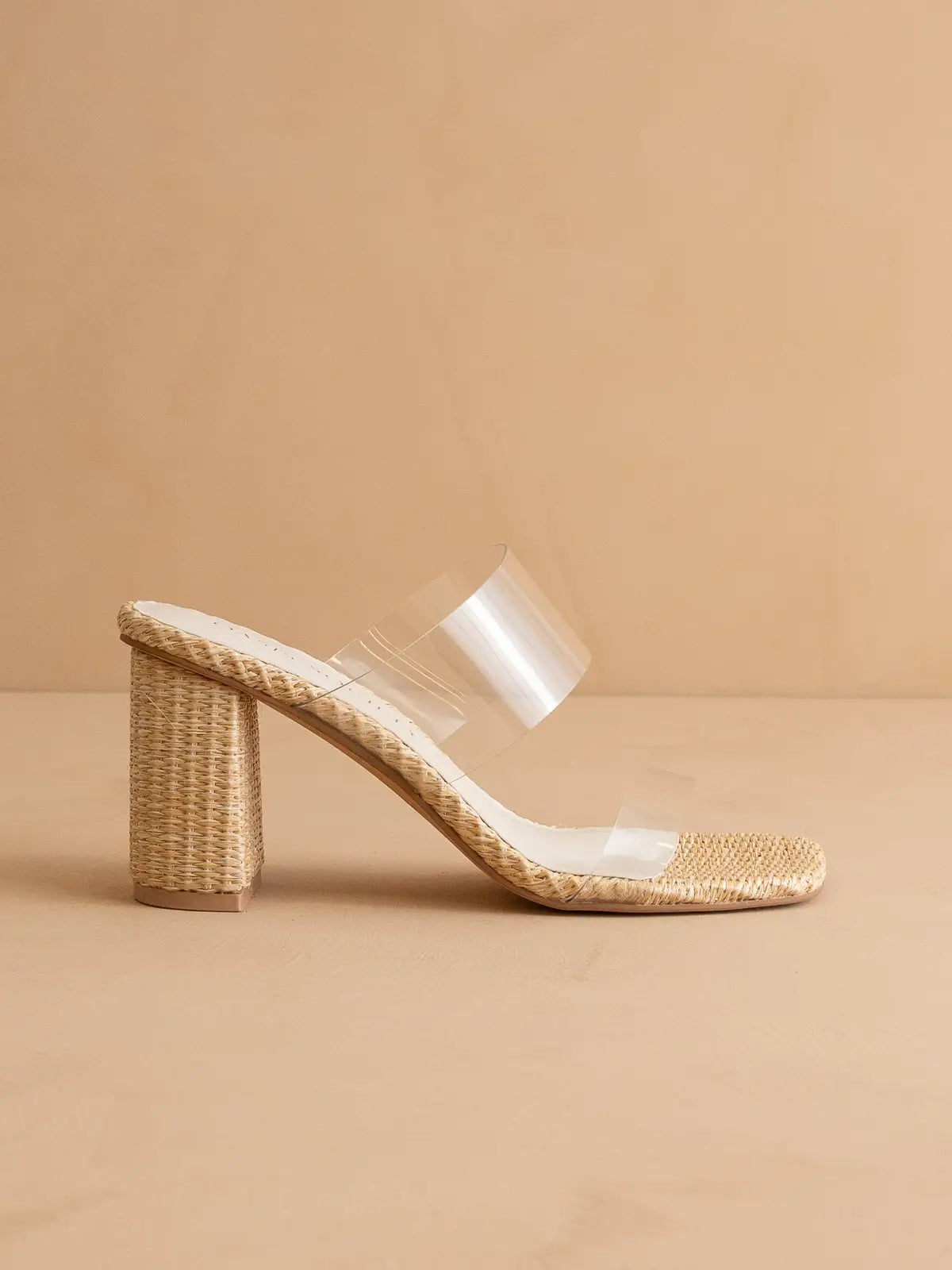 The Francee | Natural Transparent Double Strap Raffia Heel