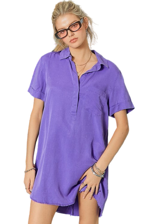 Washed Denim Shirt Dress In Purple