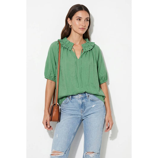 Ruffle Collar Short Sleeve Blouse