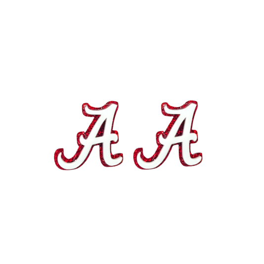 Alabama White & Crimson Glitter A Studs