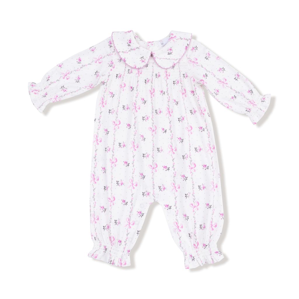 Angel Dear Dainty Buds & Bows Stripe Long Sleeve Romper