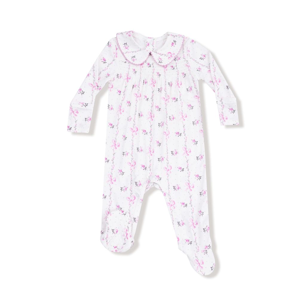 Angel Dear Dainty Buds & Bows Stripe Peter Pan Snap Footie