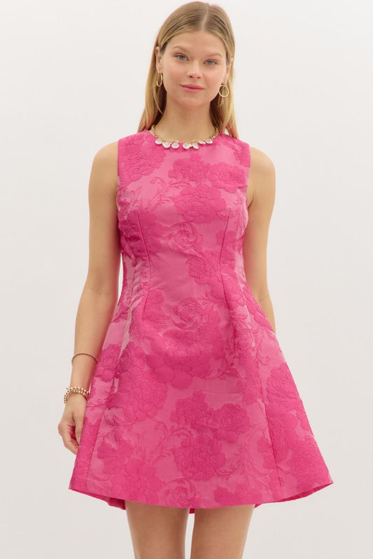 Rush Week Jacquard Mini Dress In Hot Pink