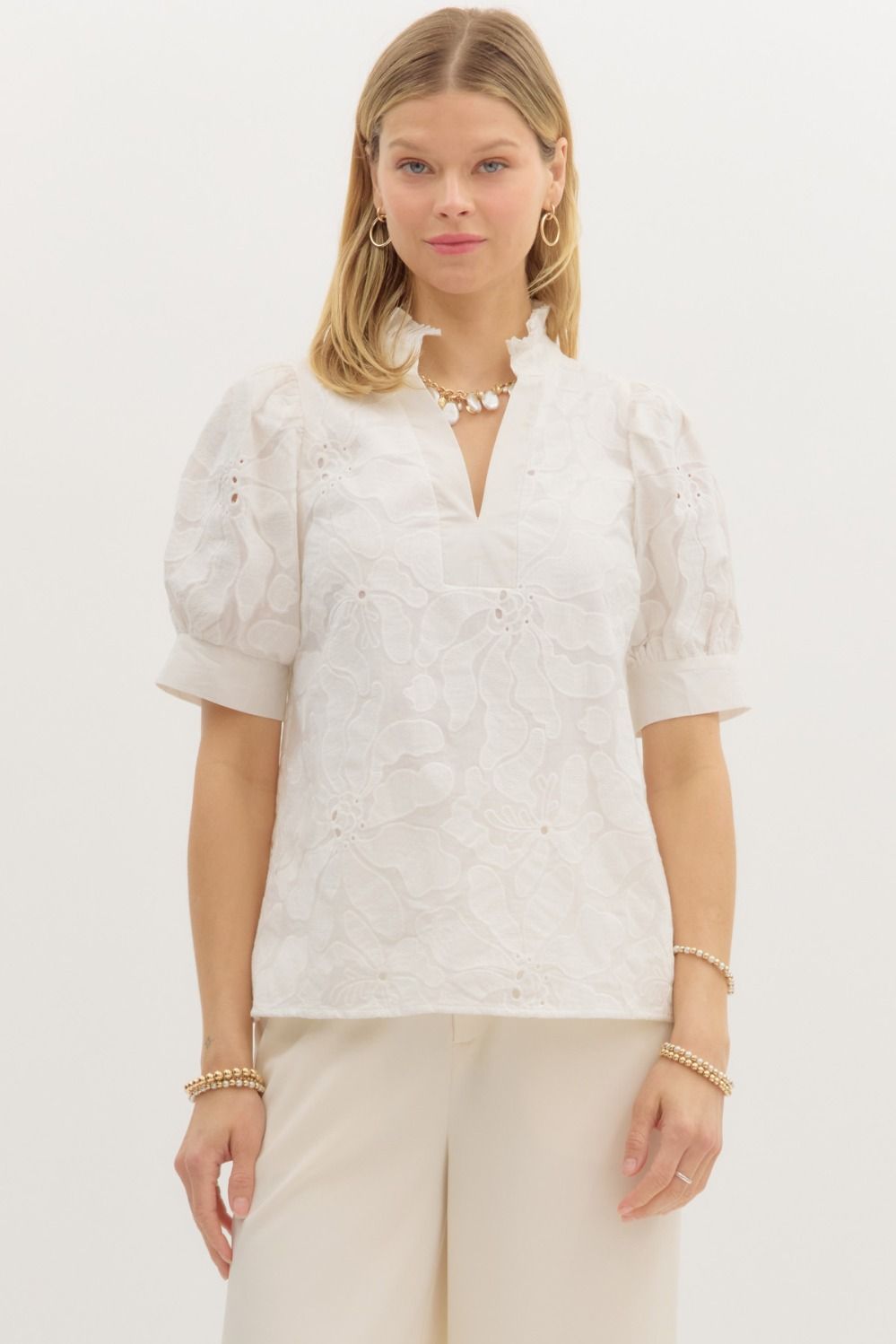 Floral Embroidered Puff Sleeve Top