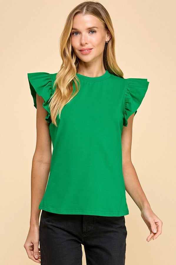 Fall Fun Poplin Sleeve Top In Kelly Green