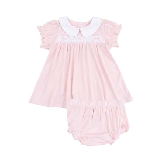 Angel Dear Solid Classic Pink Collar Dress & Ruffle Bloomer