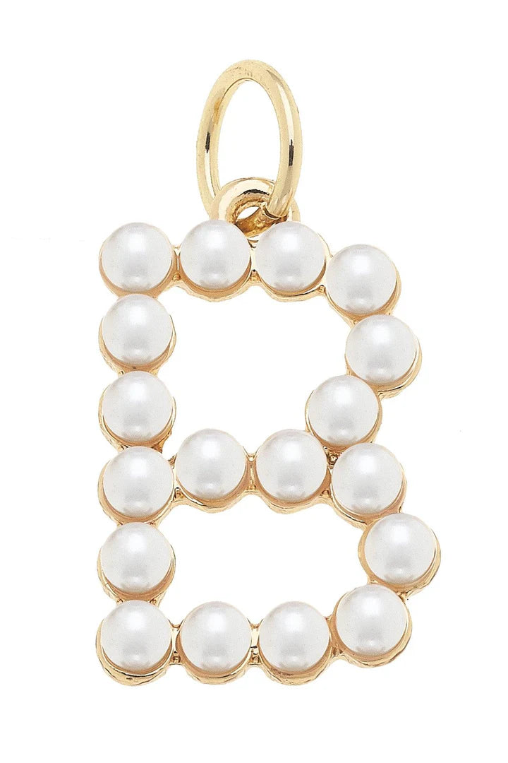 B Pearl-Studded Letter Charm in Ivory