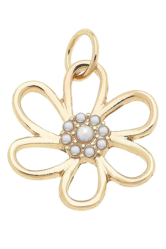 Pearl Studded Open Flower Charm in Shiny Gold