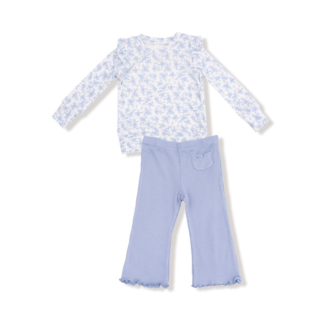 Angel Dear Romi Floral Rib Shirt & Waffle Flare Pants