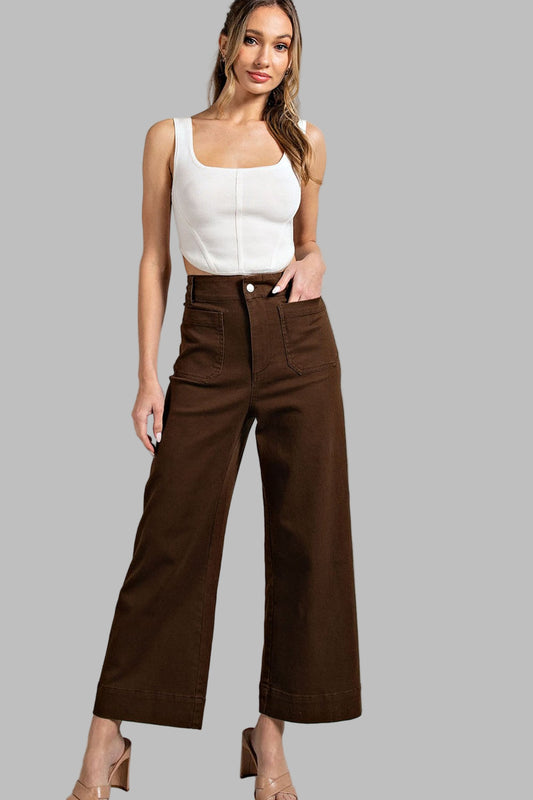 Soft Washed Wide Leg Pants In Brown