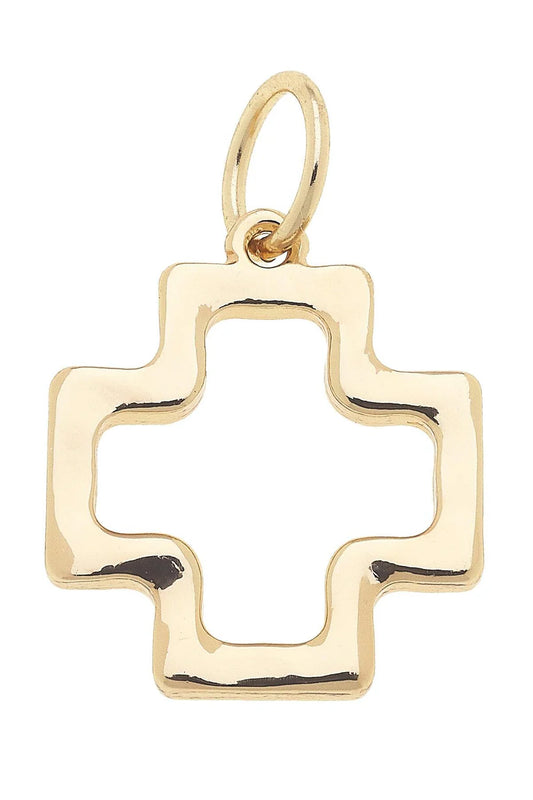Square Open Cross Charm in Shiny Gold