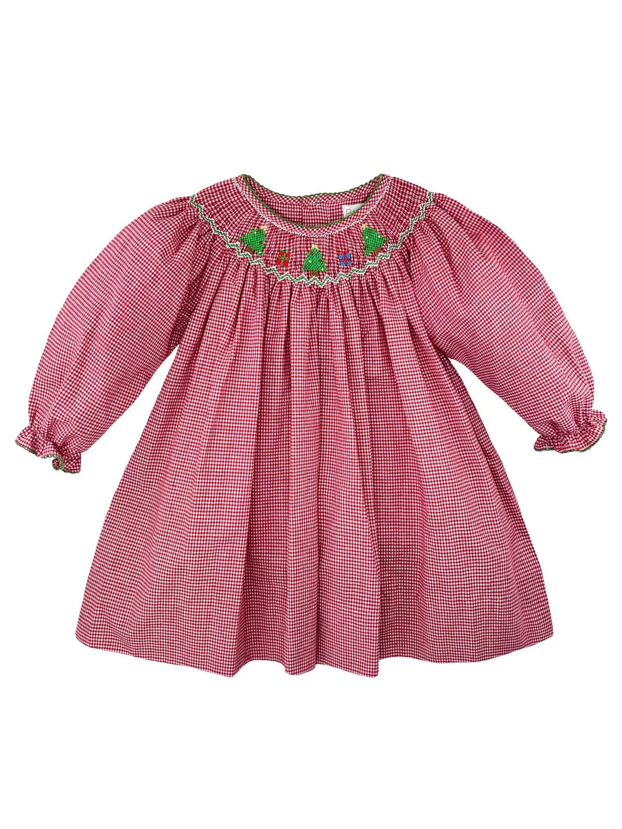 Petit Ami Christmas Tree Smocked Dress
