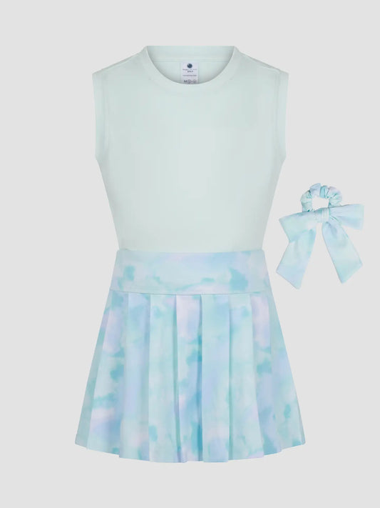 Little Girl Blue Tye Die Tank Top, Pleated Skort, Scrunchie