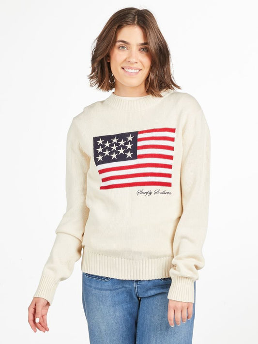 Preppy Flag Sweater In Cream