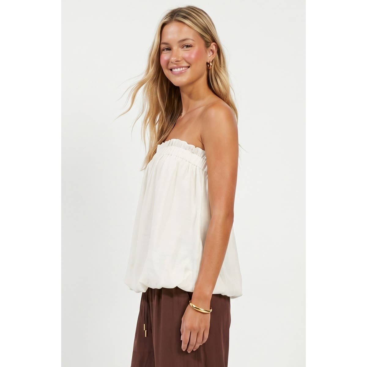 Bubble Hem Tube Top in Off White
