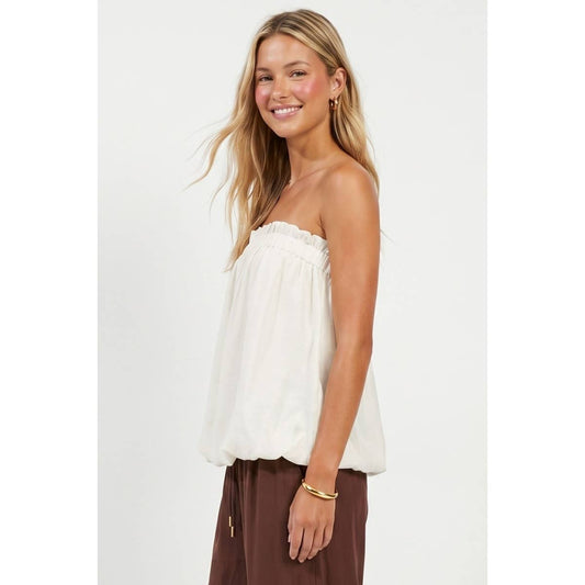 Bubble Hem Tube Top in Off White