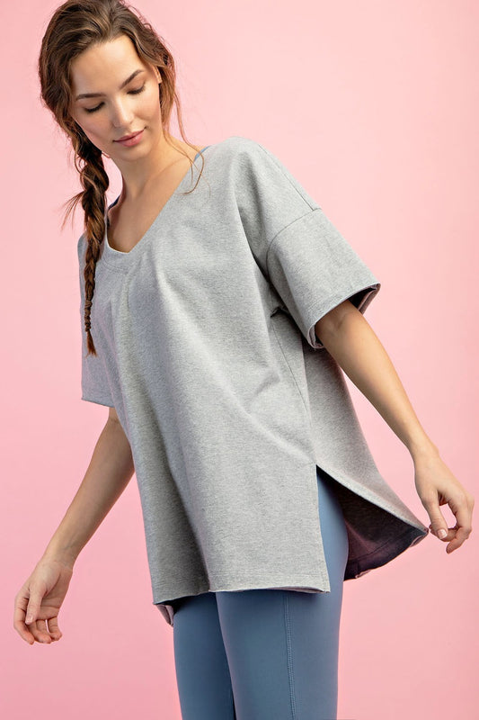 Carpool Queen Oversized V Neck Tee in Gray