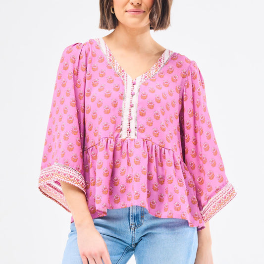 Mary Square Floral Foulard Pink Monroe Top