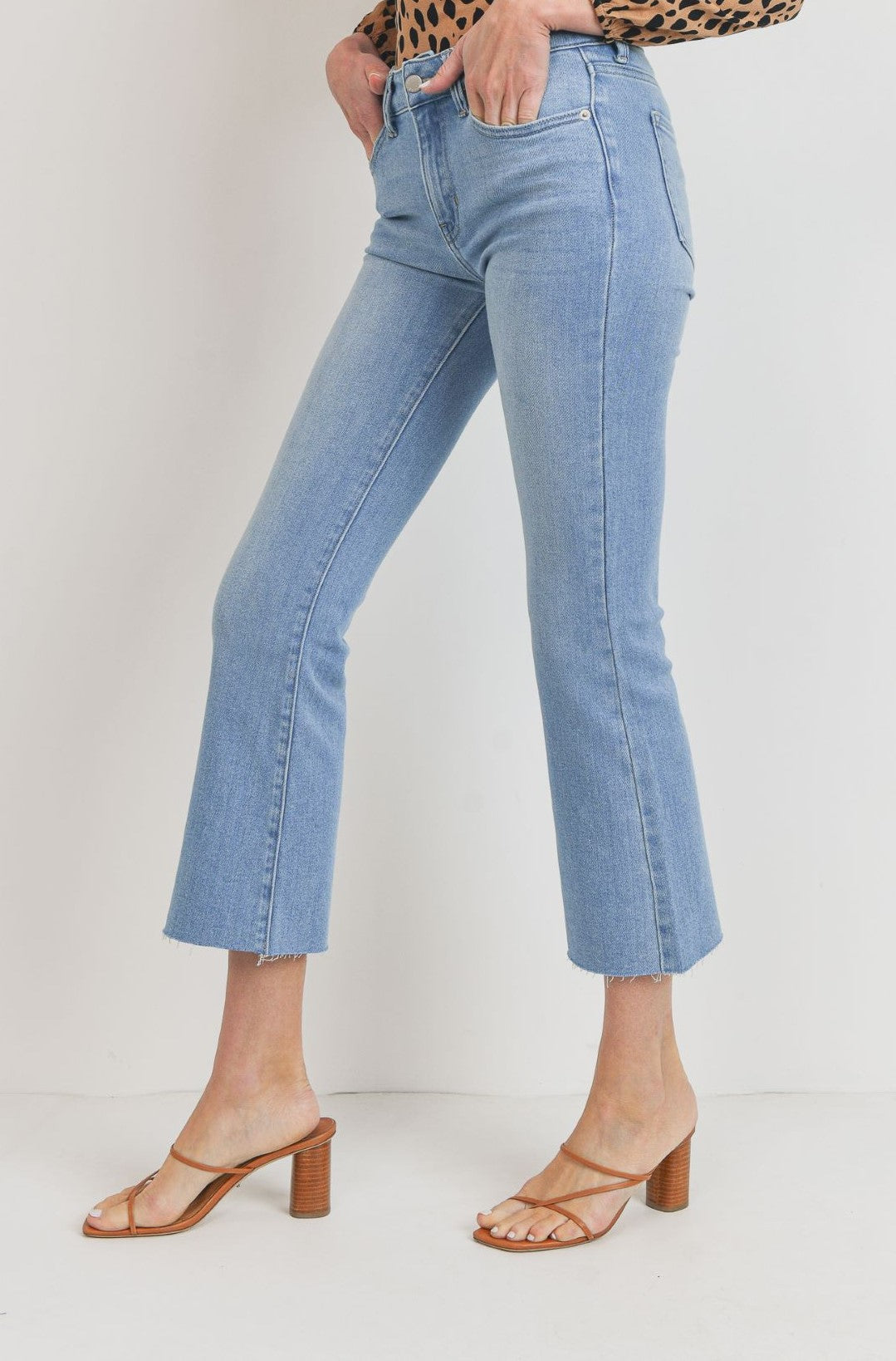 Blair Light Wash Cropped Raw Hem Flare