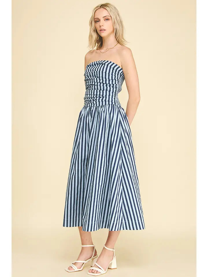 Stripe Tube Maxi Dress In Navy/Blue
