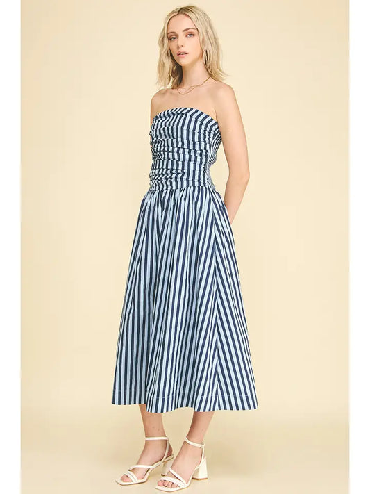 Stripe Tube Maxi Dress In Navy/Blue
