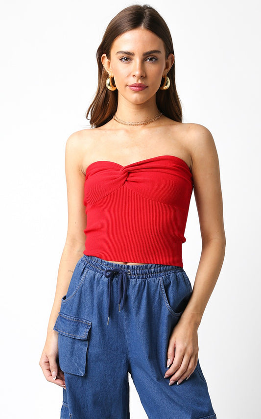 Laken Strapless Top In Volcano Red