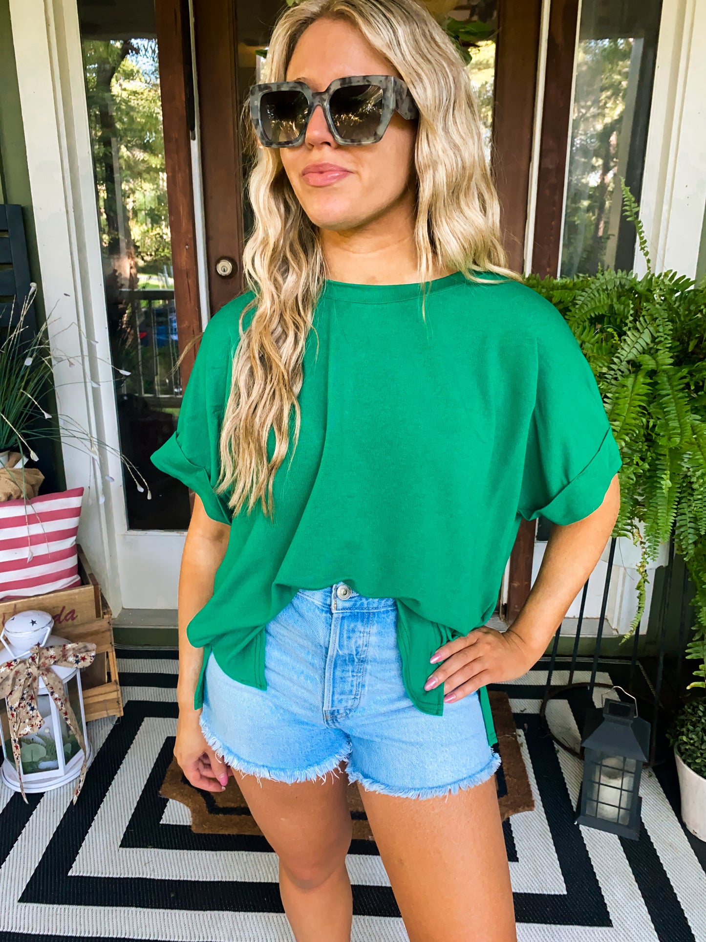 Round Neck Dolman Top in Kelly Green