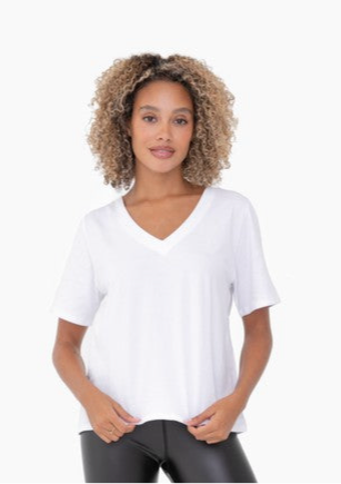Pima Cotton V Neck Tee In White