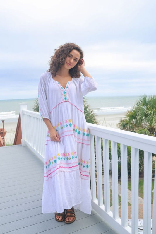 Embroidered Maxi Dress in White