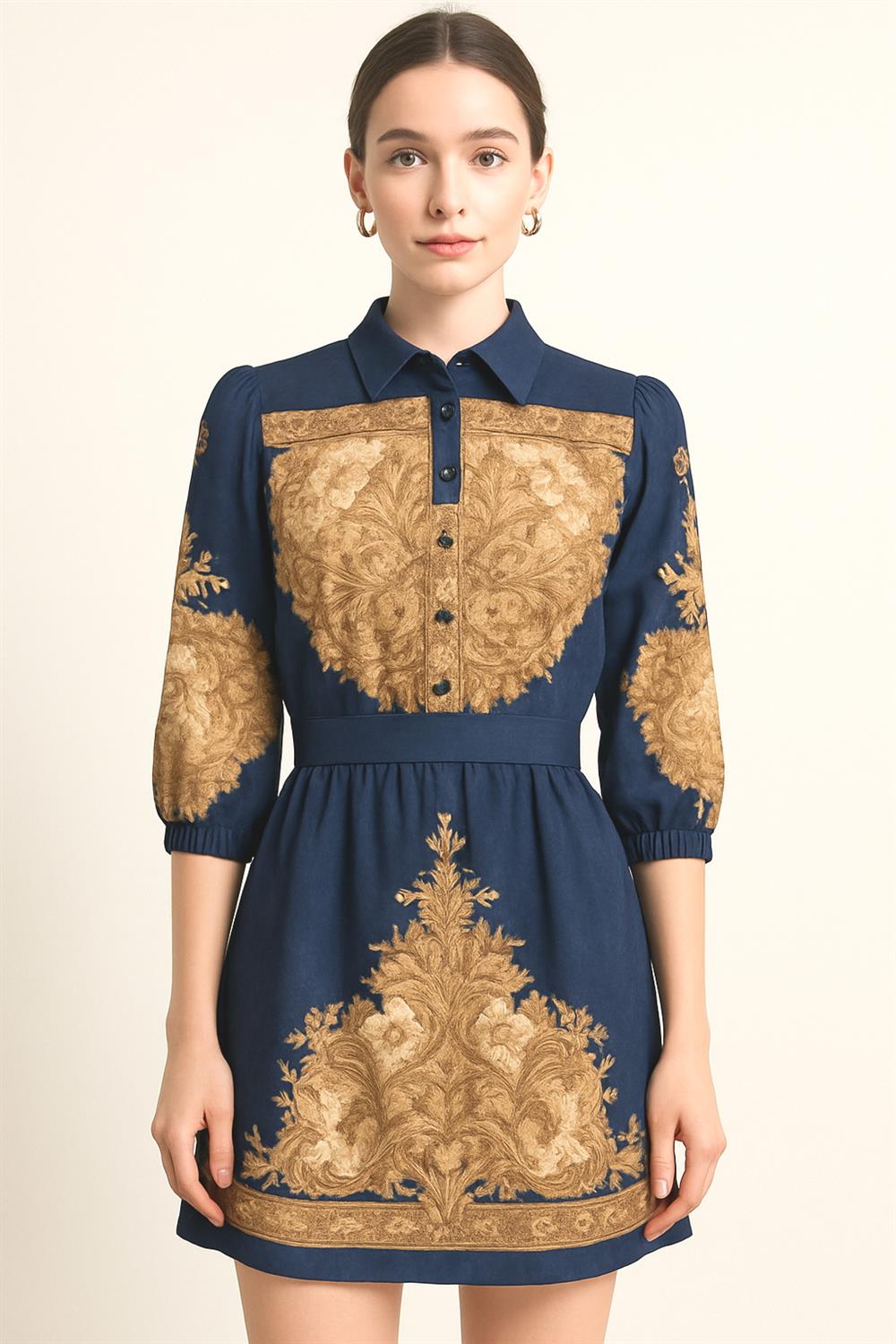 Gold Detail Navy Mini Dress