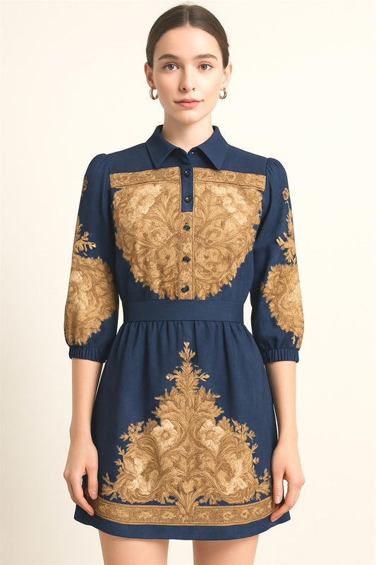 Gold Detail Navy Mini Dress