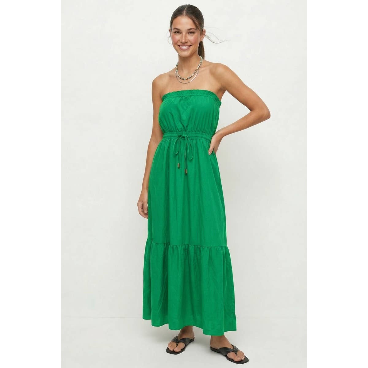 Strapless Drawstring Waist Maxi Dress