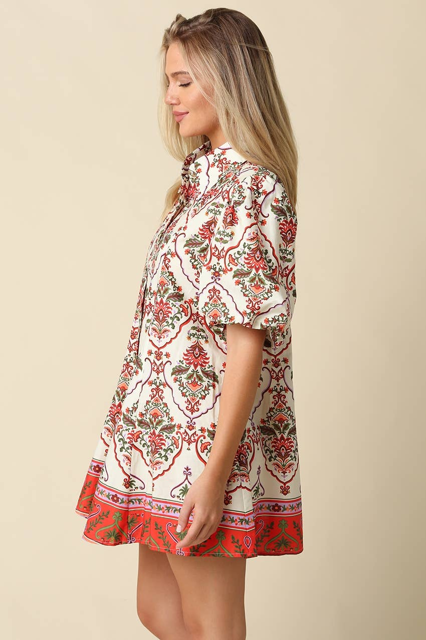 Mary Print Puff Sleeve Mini Dress