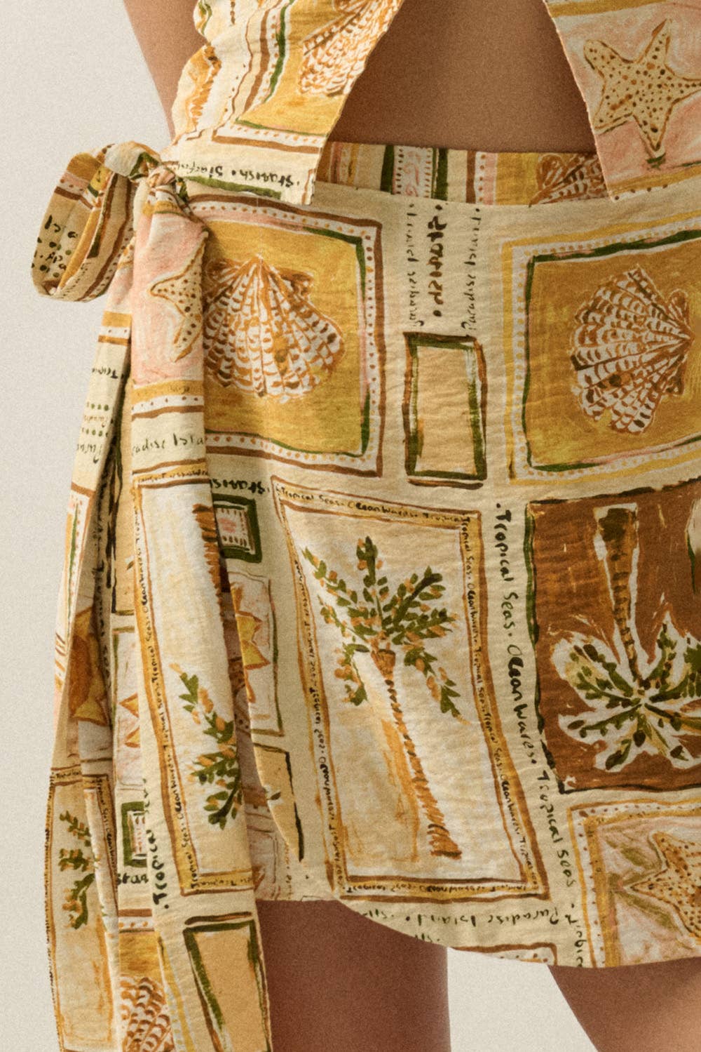 Tropical-Print Side-Tie Wrap Mini Skort