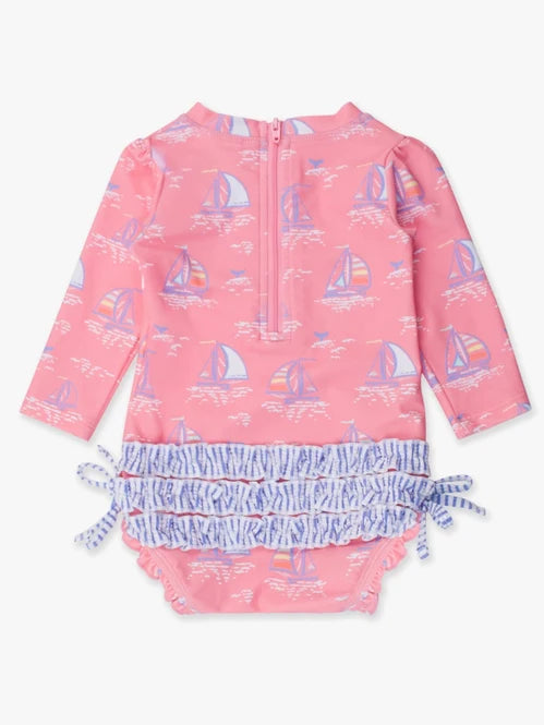 Rufflebutts Pink Seas The Day L/S One Piece Rash Guard