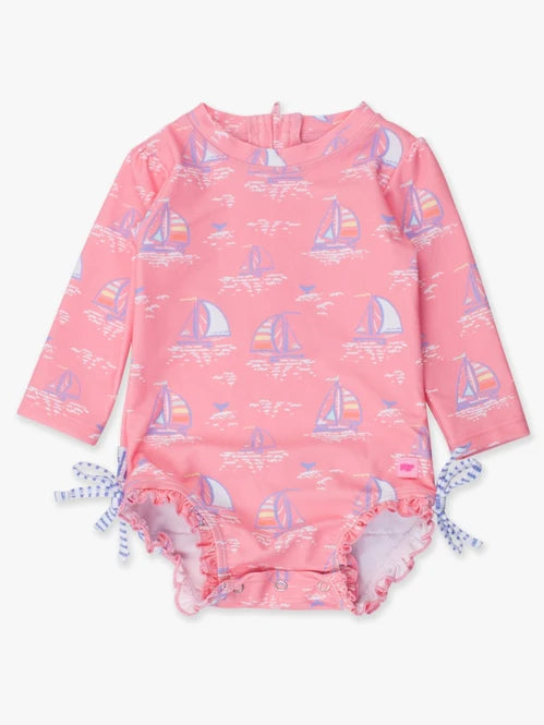 Rufflebutts Pink Seas The Day L/S One Piece Rash Guard