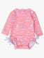 Rufflebutts Pink Seas The Day L/S One Piece Rash Guard