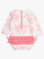 RuffleButts Bubblegum Pink Butterfly Garden Toile Long Sleeve One Piece Rash Guard