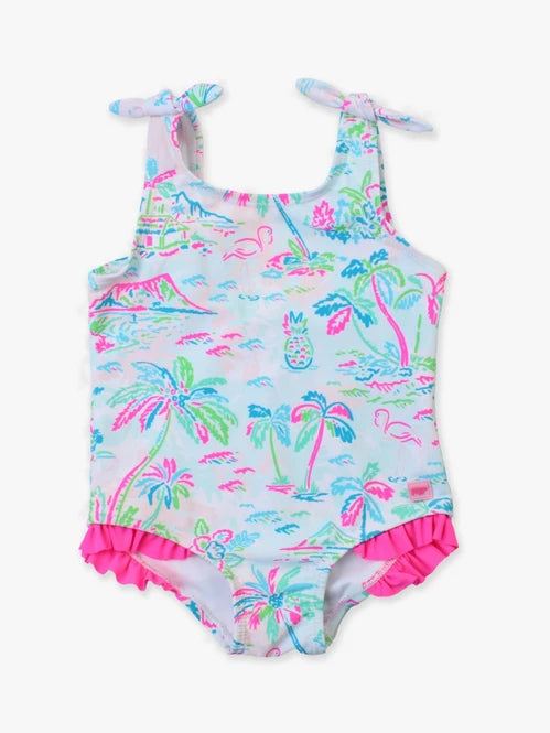 RuffleButts Tropical Resort Tie Shoulder One Piece