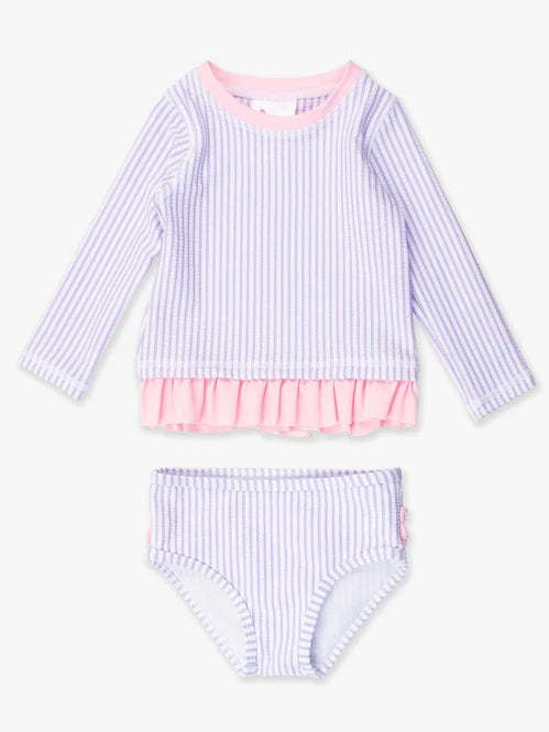 RuffleButts Lavender Seersucker Rash Guard Bikini